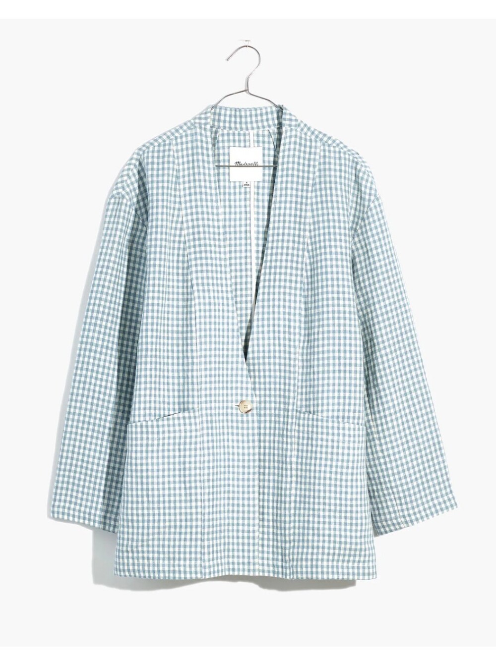 Madewell Linen Collarless Blazer in Gingham Check